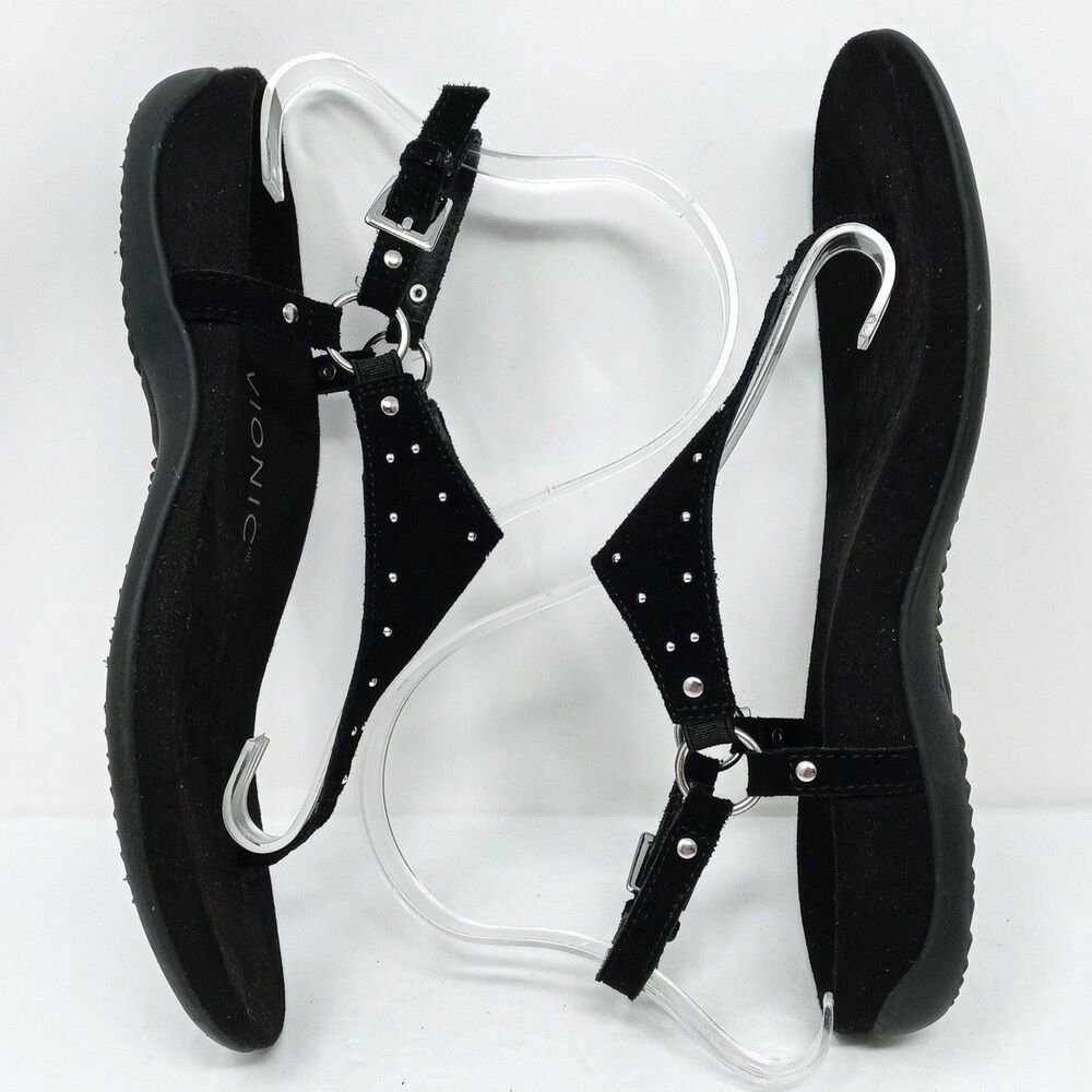 Vionic Margot Suede Studded T-Strap Sandals Women's Size 7 Black Strappy - Picture 7 of 10
